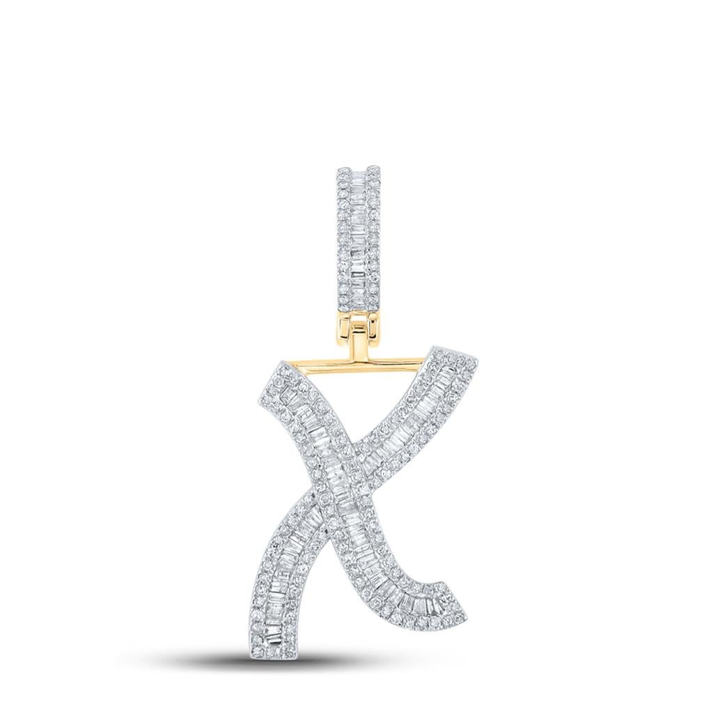 Large Initial Letter Baguette Diamond Pendant 10K Yellow Gold A-Z