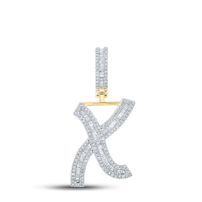 Large Initial Letter Baguette Diamond Pendant 10K Yellow Gold A-Z