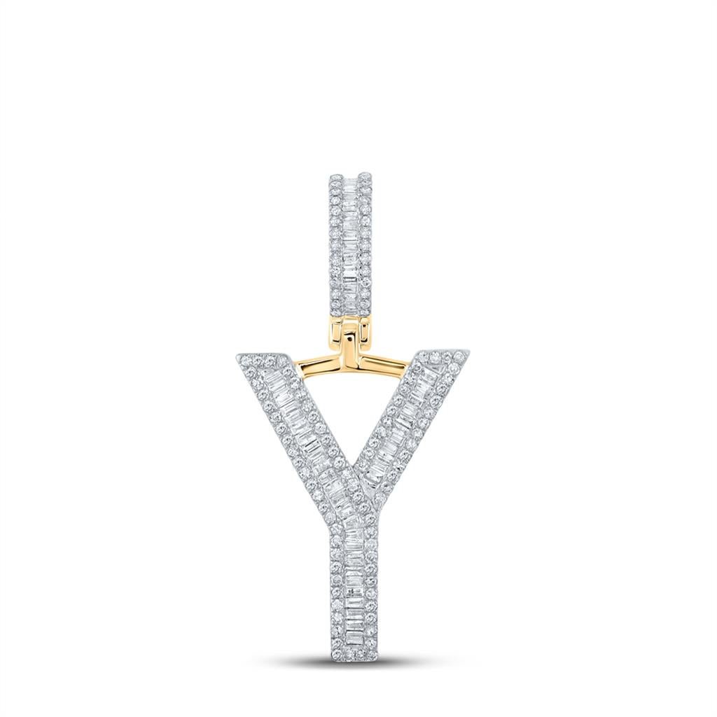 Large Initial Letter Baguette Diamond Pendant 10K Yellow Gold A-Z