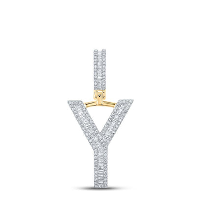 Large Initial Letter Baguette Diamond Pendant 10K Yellow Gold A-Z
