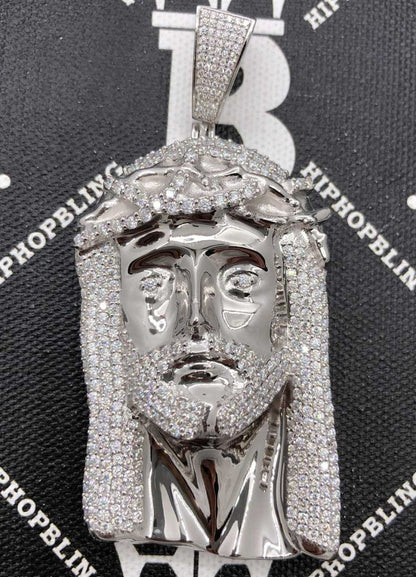 Large Jesus VVS 7.50cttw Moissanite Pendant .925 Sterling Silver