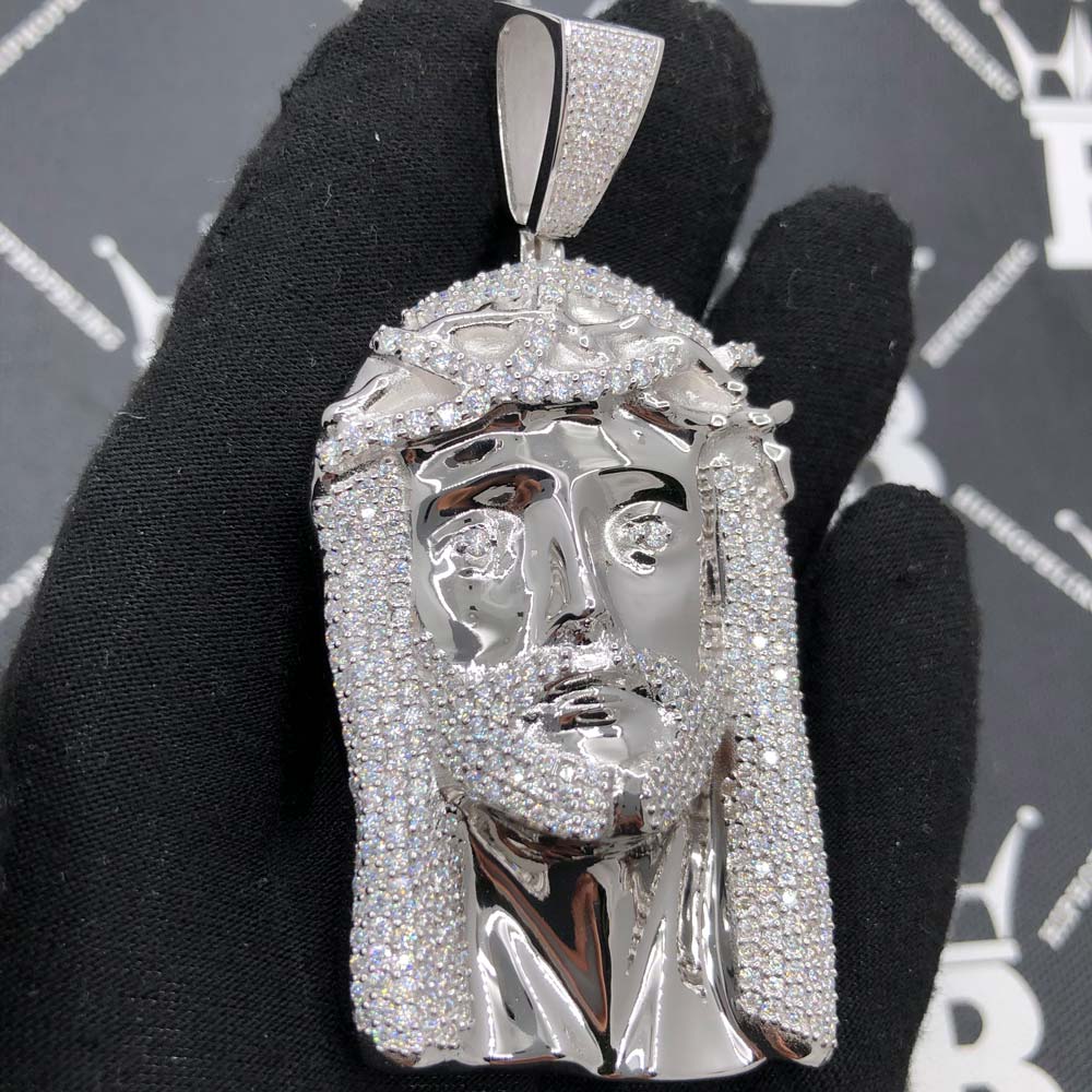 Large Jesus VVS 7.50cttw Moissanite Pendant .925 Sterling Silver