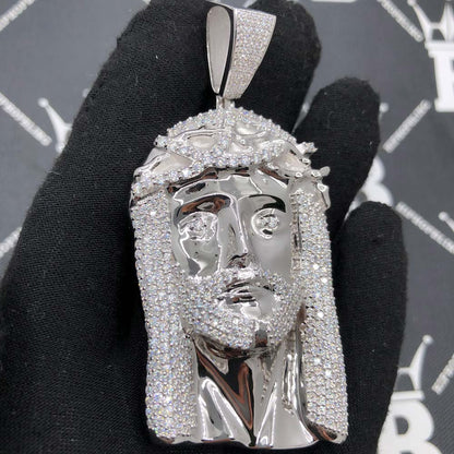 Large Jesus VVS 7.50cttw Moissanite Pendant .925 Sterling Silver