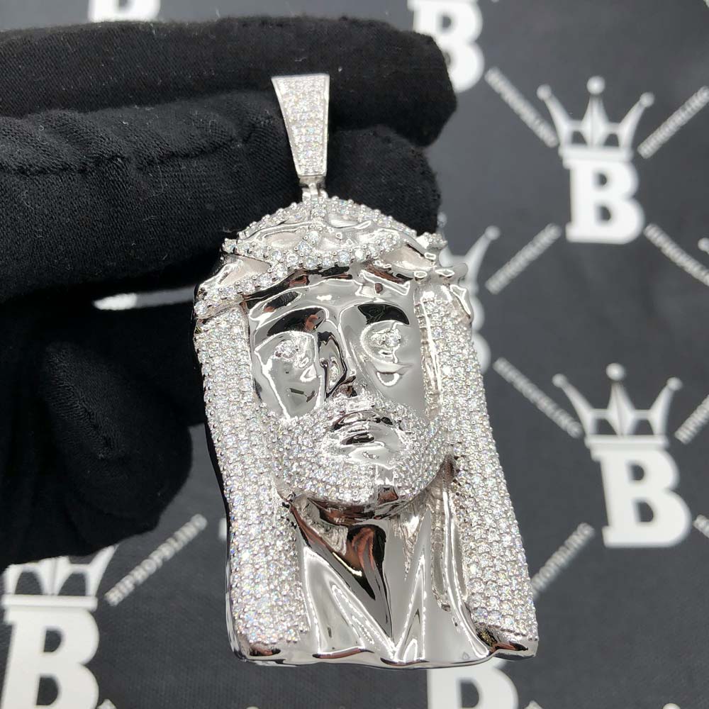 Large Jesus VVS 7.50cttw Moissanite Pendant .925 Sterling Silver
