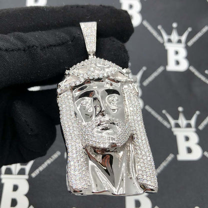 Large Jesus VVS 7.50cttw Moissanite Pendant .925 Sterling Silver