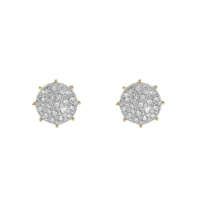 Large Pave Stud Diamond Earrings 1.25cttw 10K Yellow Gold