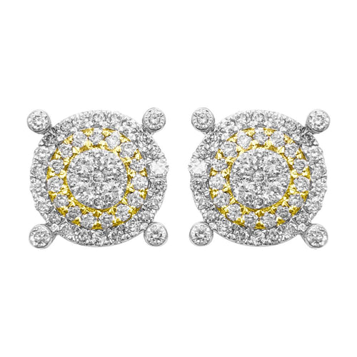 Large Pave Stud Diamond Earrings .69cttw 10K Yellow Gold