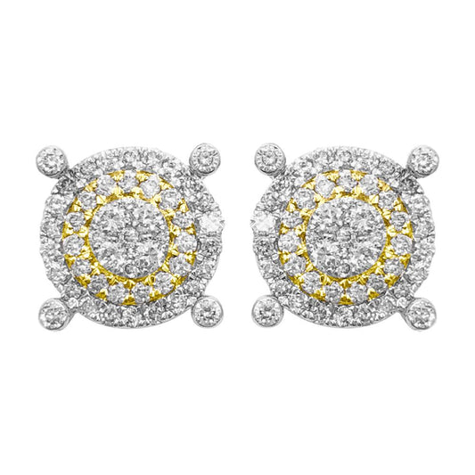 Large Pave Stud Diamond Earrings .69cttw 10K Yellow Gold