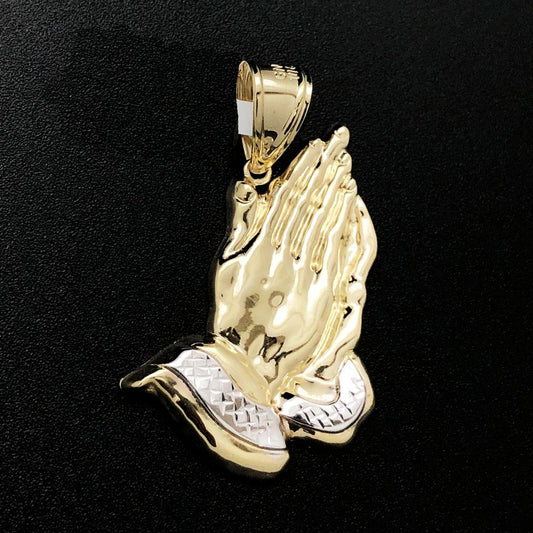 Large Praying Hands Lightweight Pendant 10K Yellow Gold Pendant