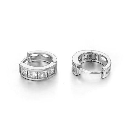 Large Princess Cut CZ Huggie Hoop Iced Out Earrings .925 Silver