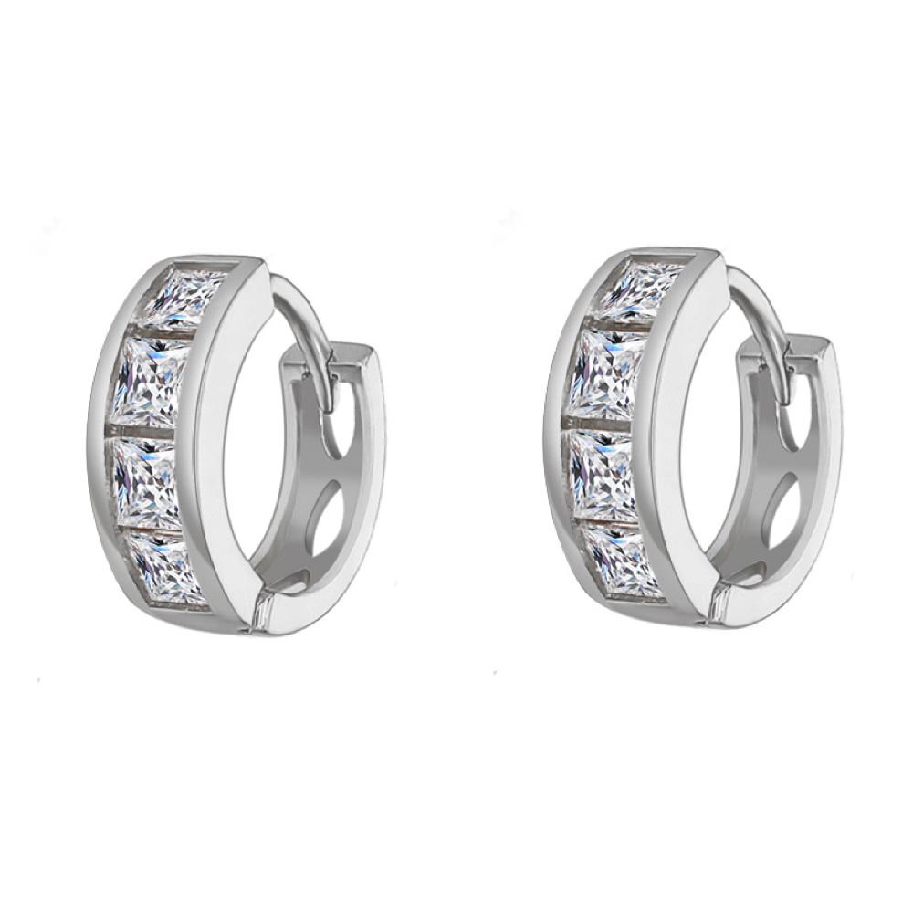 Large Princess Cut CZ Huggie Hoop Iced Out Earrings .925 Silver