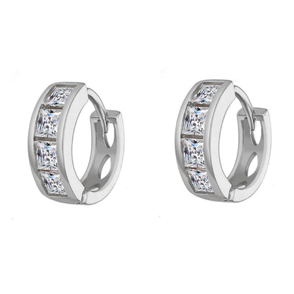 Large Princess Cut CZ Huggie Hoop Iced Out Earrings .925 Silver