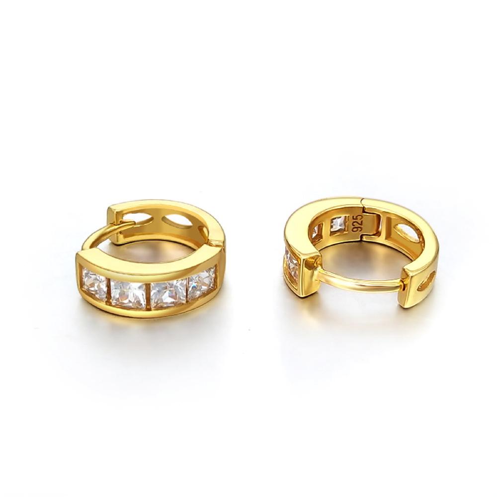 Large Princess Cut CZ Huggie Hoop Iced Out Earrings .925 Silver