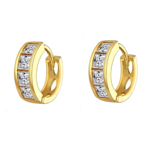 Large Princess Cut CZ Huggie Hoop Iced Out Earrings .925 Silver