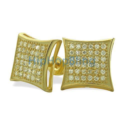 Large Puffed Kite Gold Vermeil CZ Micro Pave Earrings