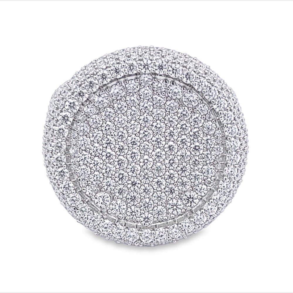 Large Round Pave Iced Out VVS Moissanite Ring .925 Sterling Silver