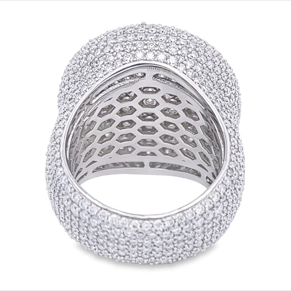 Large Round Pave Iced Out VVS Moissanite Ring .925 Sterling Silver