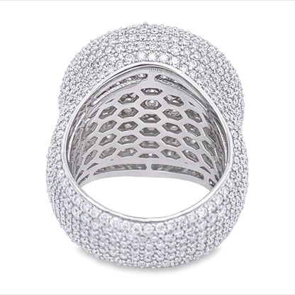 Large Round Pave Iced Out VVS Moissanite Ring .925 Sterling Silver
