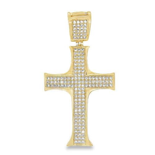 Larger Gold Pointy Edges CZ Cross Iced Out Pendant