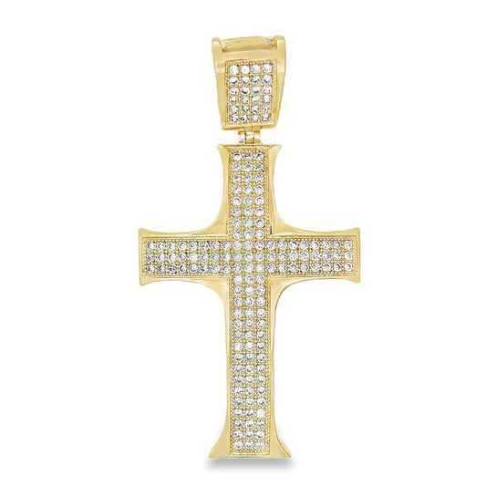Larger Gold Pointy Edges CZ Cross Iced Out Pendant