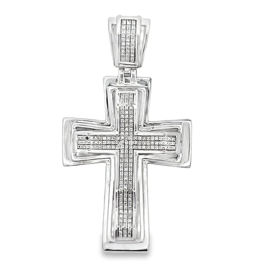 Layer Cross .95cttw Diamond Pendant .925 Sterling Silver