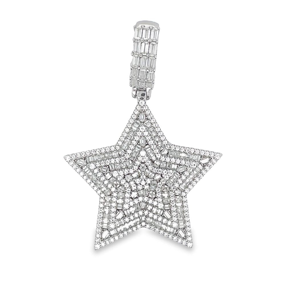 Layered Star Baguette VVS Moissanite Pendant 3.73cttw .925 Sterling Silver