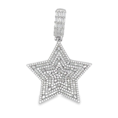 Layered Star Baguette VVS Moissanite Pendant 3.73cttw .925 Sterling Silver