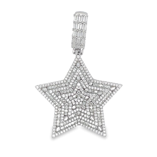 Layered Star Baguette VVS Moissanite Pendant 3.73cttw .925 Sterling Silver