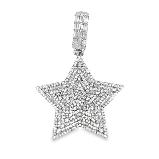Layered Star Baguette VVS Moissanite Pendant 3.73cttw .925 Sterling Silver