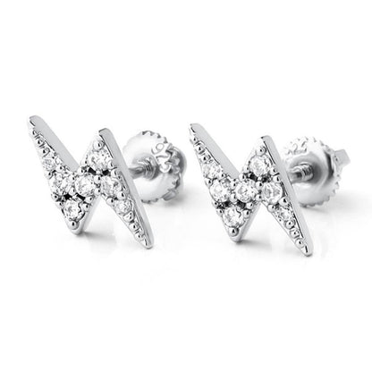 Lightning Bolt CZ Iced Out Earrings .925 Sterling Silver