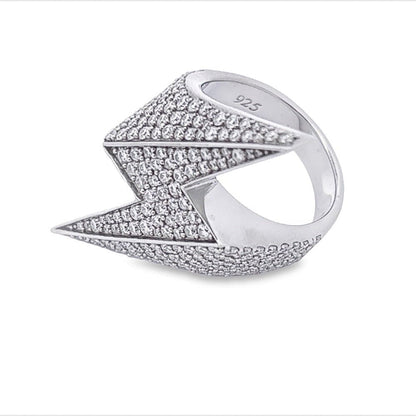 Lightning Bolt Iced Out VVS Moissanite Ring .925 Sterling Silver