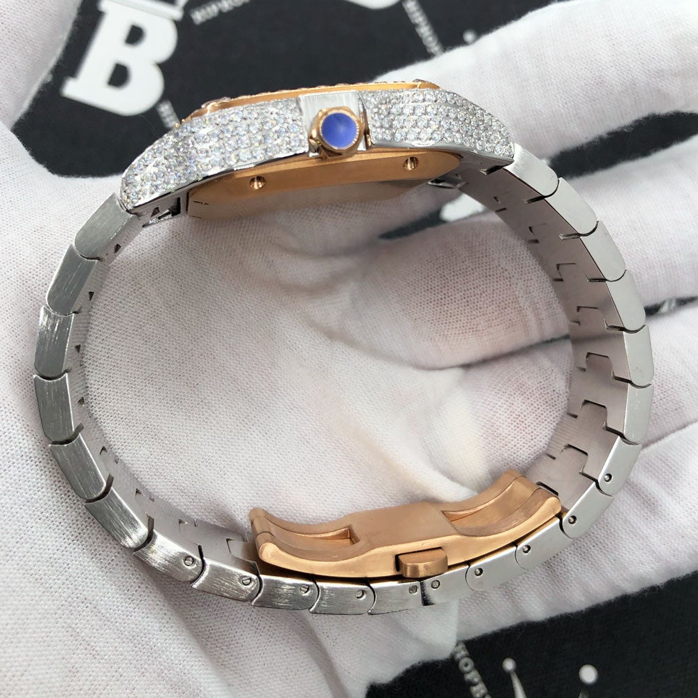 Limited Edition Iced Out Square CZ Steel Bust Down Watch