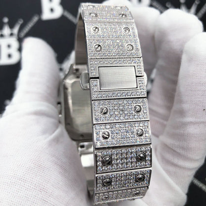 Limited Edition Iced Out Square CZ Steel Bust Down Watch