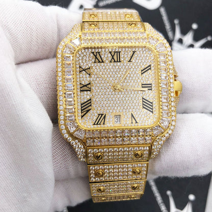 Limited Edition Iced Out Square CZ Steel Bust Down Watch