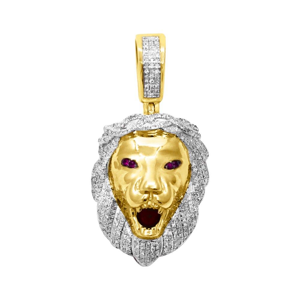 Lion Head Diamond Pendant .45cttw 10K Yellow Gold