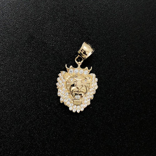 Lion Head Micro CZ 10K Yellow Gold Pendant