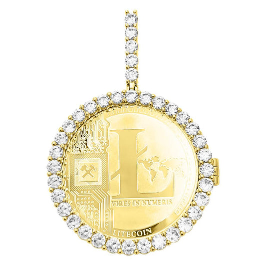 LITECOIN Coin Iced Out Frame Pendant