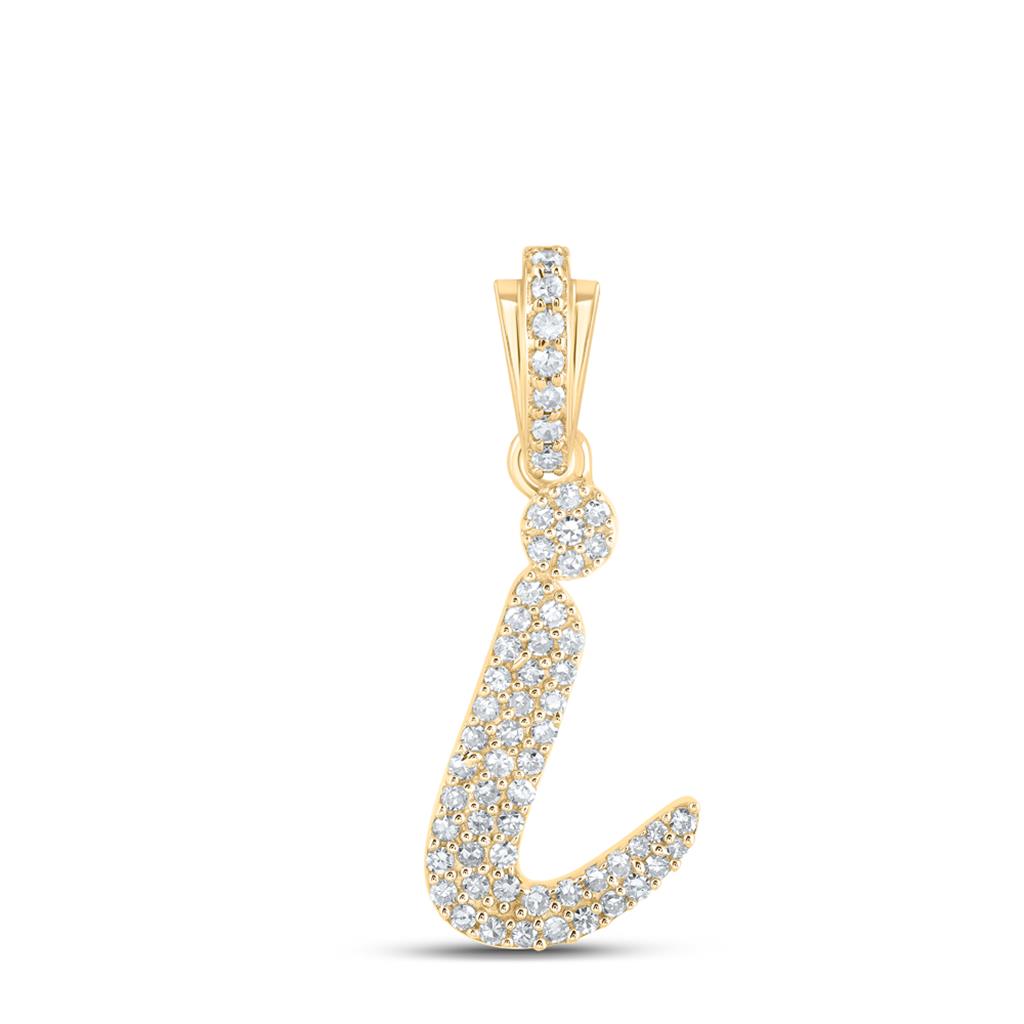 Lowercase Cursive A-Z Letter Initial Diamond Pendant 10K Gold