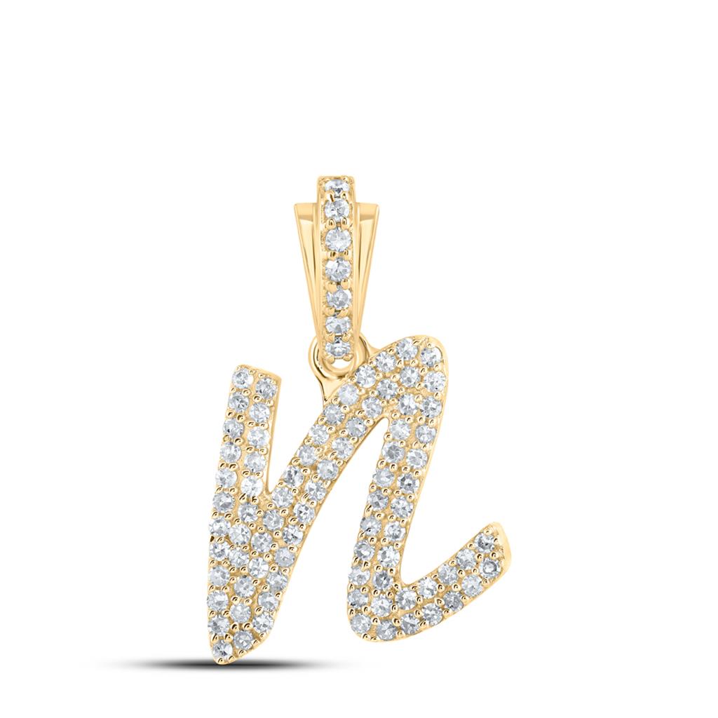 Lowercase Cursive A-Z Letter Initial Diamond Pendant 10K Gold