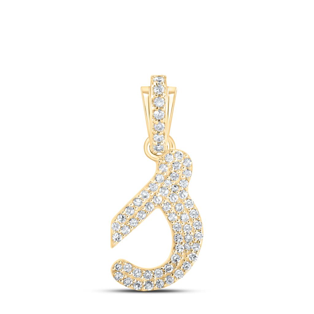 Lowercase Cursive A-Z Letter Initial Diamond Pendant 10K Gold