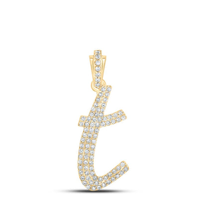 Lowercase Cursive A-Z Letter Initial Diamond Pendant 10K Gold
