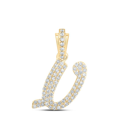 Lowercase Cursive A-Z Letter Initial Diamond Pendant 10K Gold