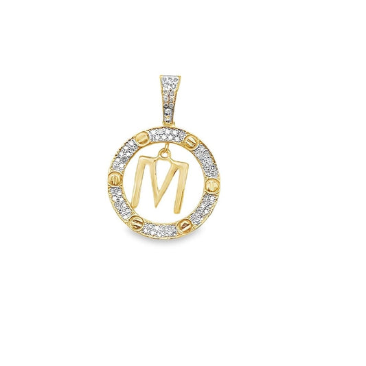 M Initial Diamond Pendant .25cttw 10K Yellow Gold