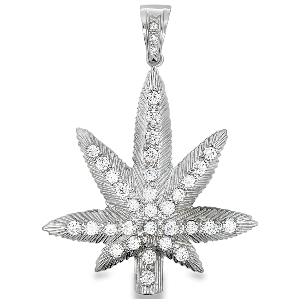 Marijuana Pot Leaf CZ Pendant .925 Sterling Silver