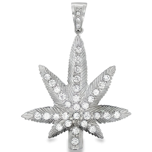Marijuana Pot Leaf CZ Pendant .925 Sterling Silver