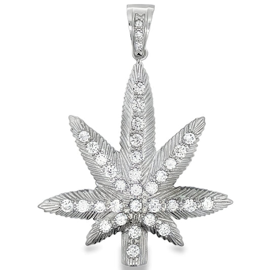 Marijuana Pot Leaf CZ Pendant .925 Sterling Silver