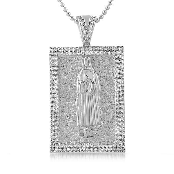 Mary Christian Rhodium Block CZ Medallion