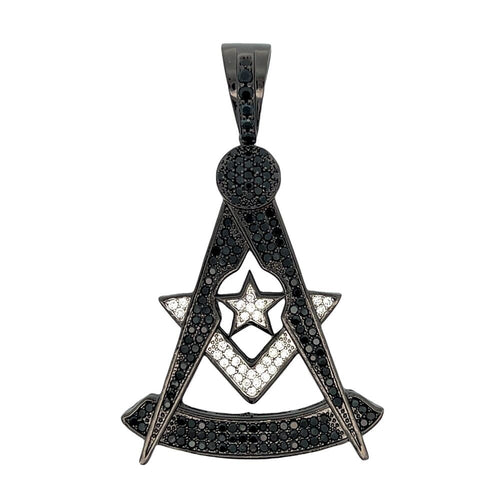 Masonic Star Black CZ Iced Out Pendant