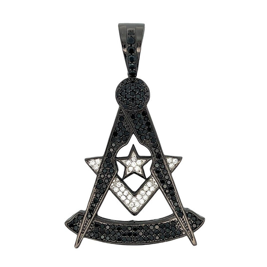 Masonic Star Black CZ Iced Out Pendant