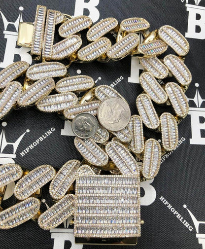 MASSIVE 40MM Baguette Cuban Hip Hop Iced Out Chain